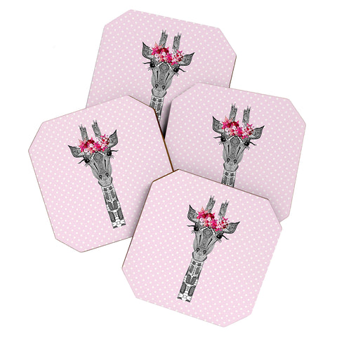 Monika Strigel 1P FLOWER GIRL GIRAFFE PINK Coaster Set