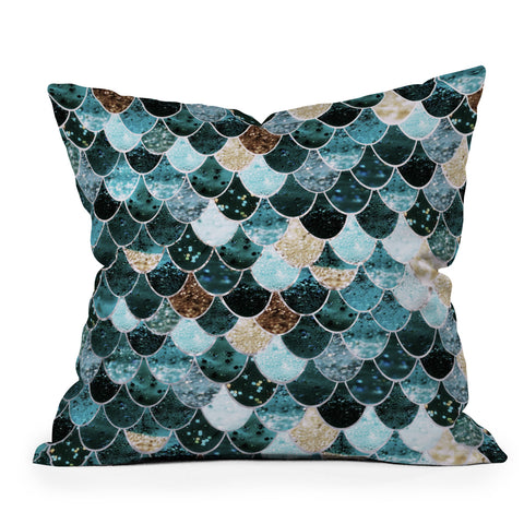 Monika Strigel 1P REALLY MERMAID GOLD TEAL Throw Pillow