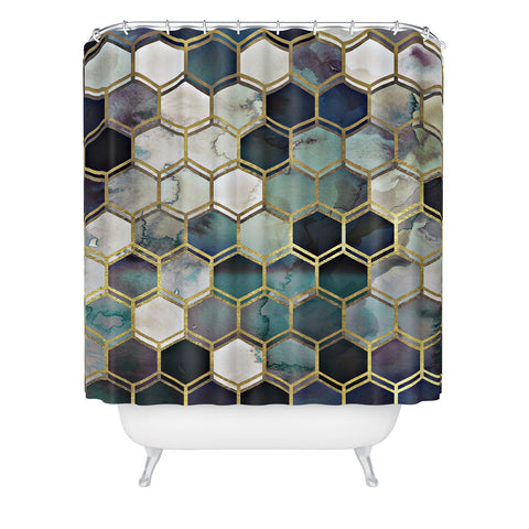 Monika Strigel 1P RUGGED MARBLE BLUE GREEN Shower Curtain