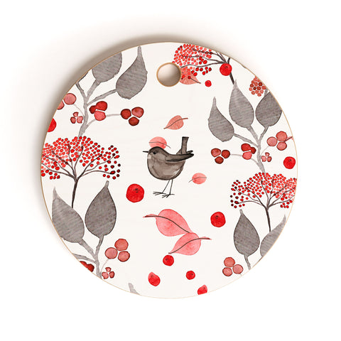 Monika Strigel Birdies And Berries Cutting Board Round