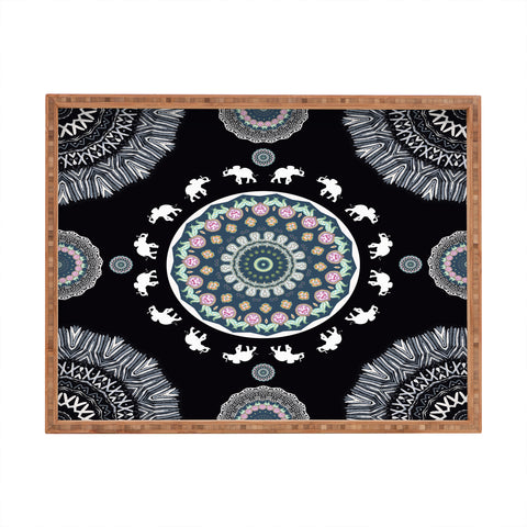 Monika Strigel BOHO ELEPHANT DANCE IN BLACK Rectangular Tray