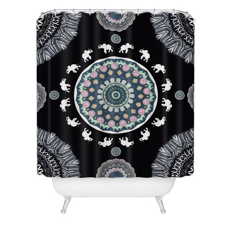 Monika Strigel BOHO ELEPHANT DANCE IN BLACK Shower Curtain