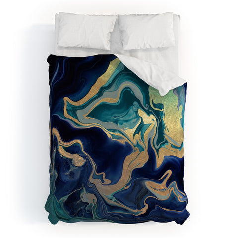 Monika Strigel DRAMAQUEEN GOLD INDIGO MARBLE Duvet Cover