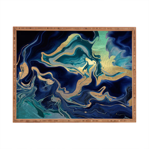 Monika Strigel DRAMAQUEEN GOLD INDIGO MARBLE Rectangular Tray