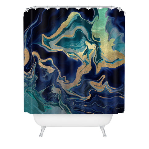 Monika Strigel DRAMAQUEEN GOLD INDIGO MARBLE Shower Curtain