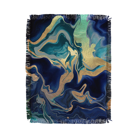 Monika Strigel DRAMAQUEEN GOLD INDIGO MARBLE Throw Blanket