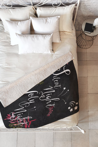 Monika Strigel FARMHOUSE CHALKBOARD SILENT NIGHT Fleece Throw Blanket
