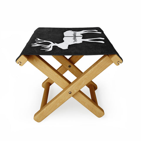 Monika Strigel FARMHOUSE REINDEER BLACK ON CHALKBOARD Folding Stool