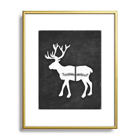 Monika Strigel FARMHOUSE REINDEER BLACK ON CHALKBOARD Metal Framed Art Print