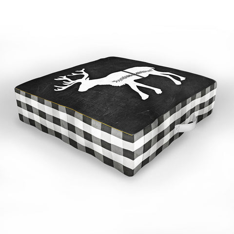 Monika Strigel FARMHOUSE REINDEER BLACK ON CHALKBOARD Outdoor Floor Cushion