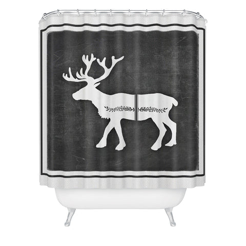 Monika Strigel FARMHOUSE REINDEER BLACK ON CHALKBOARD Shower Curtain