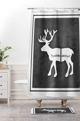 Monika Strigel FARMHOUSE REINDEER BLACK ON CHALKBOARD Shower Curtain And Mat