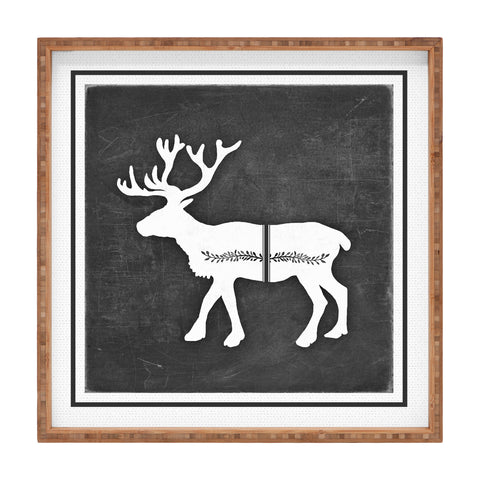 Monika Strigel FARMHOUSE REINDEER BLACK ON CHALKBOARD Square Tray