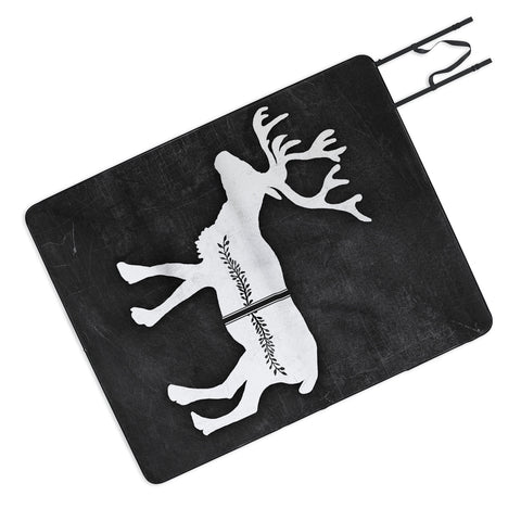 Monika Strigel FARMHOUSE REINDEER BLACK ON CHALKBOARD Picnic Blanket