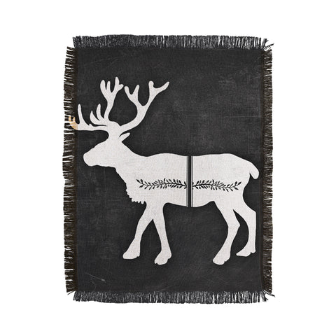 Monika Strigel FARMHOUSE REINDEER BLACK ON CHALKBOARD Throw Blanket