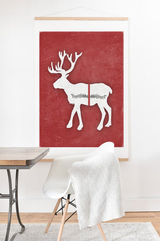 Monika Strigel FARMHOUSE REINDEER RED ON CHALKBOARD Art Print And Hanger