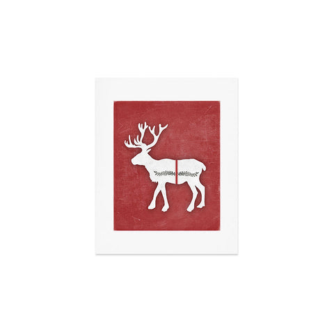 Monika Strigel FARMHOUSE REINDEER RED ON CHALKBOARD Art Print
