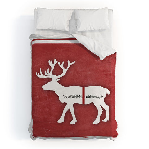 Monika Strigel FARMHOUSE REINDEER RED ON CHALKBOARD Duvet Cover