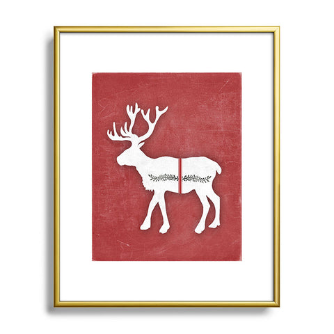 Monika Strigel FARMHOUSE REINDEER RED ON CHALKBOARD Metal Framed Art Print