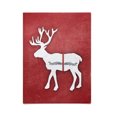 Monika Strigel FARMHOUSE REINDEER RED ON CHALKBOARD Poster