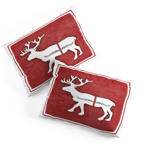 Monika Strigel FARMHOUSE REINDEER RED ON CHALKBOARD Pillow Shams