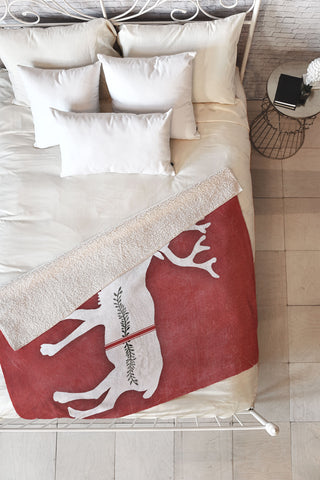 Monika Strigel FARMHOUSE REINDEER RED ON CHALKBOARD Fleece Throw Blanket