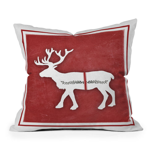 Monika Strigel FARMHOUSE REINDEER RED ON CHALKBOARD Throw Pillow
