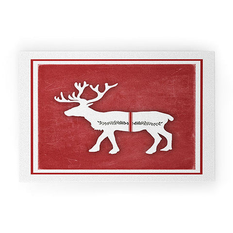 Monika Strigel FARMHOUSE REINDEER RED ON CHALKBOARD Welcome Mat