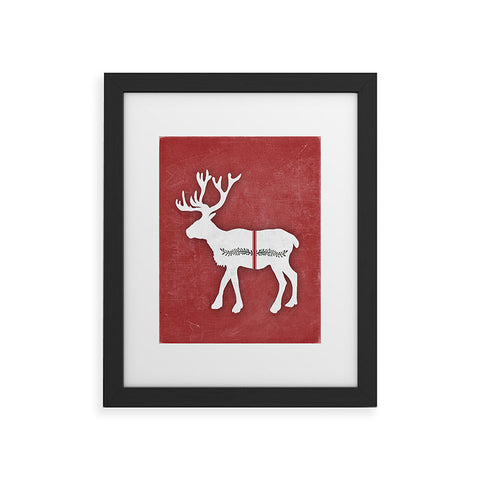 Monika Strigel FARMHOUSE REINDEER RED ON CHALKBOARD Framed Art Print