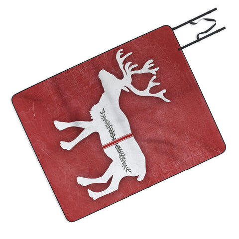 Monika Strigel FARMHOUSE REINDEER RED ON CHALKBOARD Picnic Blanket