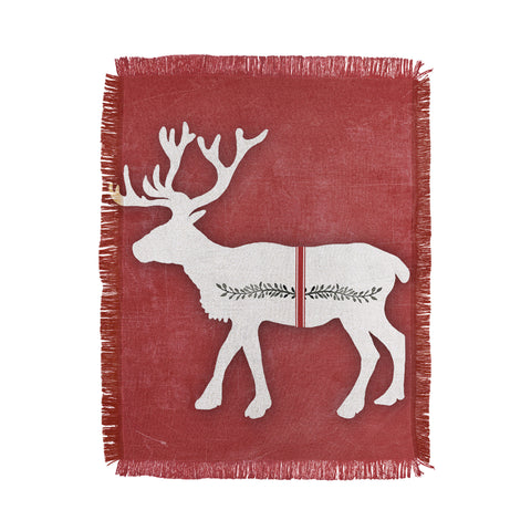 Monika Strigel FARMHOUSE REINDEER RED ON CHALKBOARD Throw Blanket