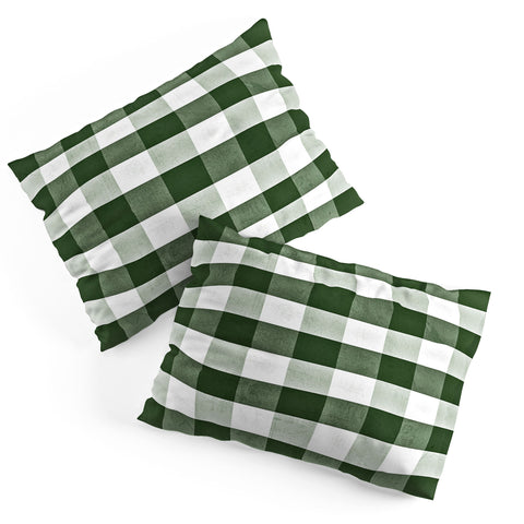 Monika Strigel FARMHOUSE SHABBY GINGHAM GREEN CHECKERED PLAID Pillow Shams
