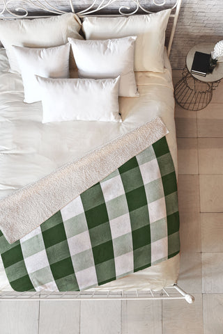 Monika Strigel FARMHOUSE SHABBY GINGHAM GREEN CHECKERED PLAID Fleece Throw Blanket