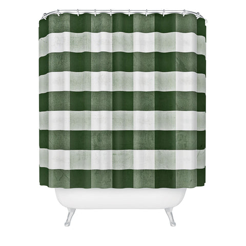Monika Strigel FARMHOUSE SHABBY GINGHAM GREEN CHECKERED PLAID Shower Curtain