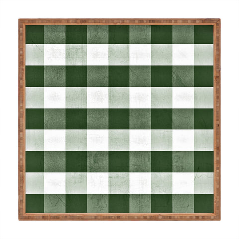Monika Strigel FARMHOUSE SHABBY GINGHAM GREEN CHECKERED PLAID Square Tray