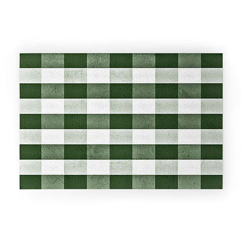 Monika Strigel FARMHOUSE SHABBY GINGHAM GREEN CHECKERED PLAID Welcome Mat