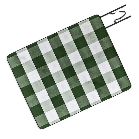 Monika Strigel FARMHOUSE SHABBY GINGHAM GREEN CHECKERED PLAID Picnic Blanket