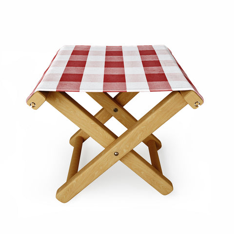 Monika Strigel FARMHOUSE SHABBY GINGHAM RED CHECKERED PLAID Folding Stool