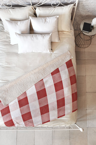 Monika Strigel FARMHOUSE SHABBY GINGHAM RED CHECKERED PLAID Fleece Throw Blanket