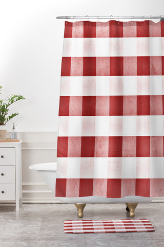 Monika Strigel FARMHOUSE SHABBY GINGHAM RED CHECKERED PLAID Shower Curtain And Mat