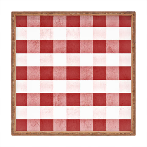 Monika Strigel FARMHOUSE SHABBY GINGHAM RED CHECKERED PLAID Square Tray