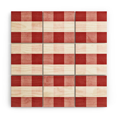 Monika Strigel FARMHOUSE SHABBY GINGHAM RED CHECKERED PLAID Wood Wall Mural