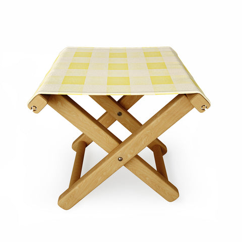 Monika Strigel FARMHOUSE SHABBY GINGHAM SUNNY YELLOW CHECKERED PLAID Folding Stool