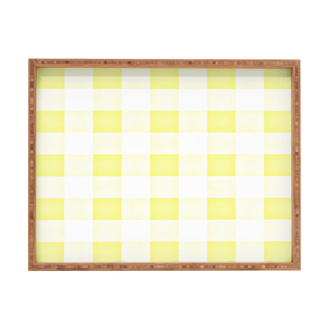 Monika Strigel FARMHOUSE SHABBY GINGHAM SUNNY YELLOW CHECKERED PLAID Rectangular Tray
