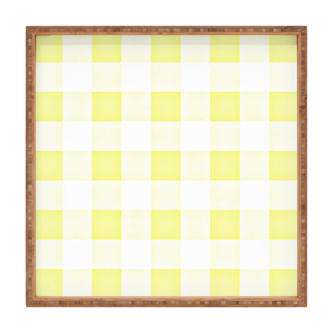 Monika Strigel FARMHOUSE SHABBY GINGHAM SUNNY YELLOW CHECKERED PLAID Square Tray