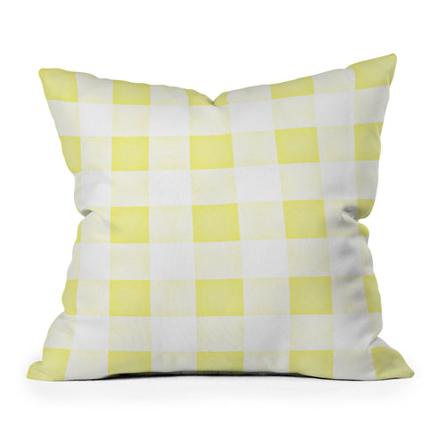 Monika Strigel FARMHOUSE SHABBY GINGHAM SUNNY YELLOW CHECKERED PLAID Throw Pillow