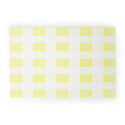 Monika Strigel FARMHOUSE SHABBY GINGHAM SUNNY YELLOW CHECKERED PLAID Welcome Mat