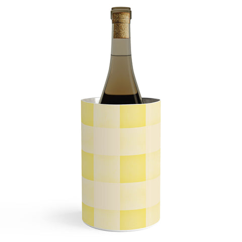 Monika Strigel FARMHOUSE SHABBY GINGHAM SUNNY YELLOW CHECKERED PLAID Wine Chiller