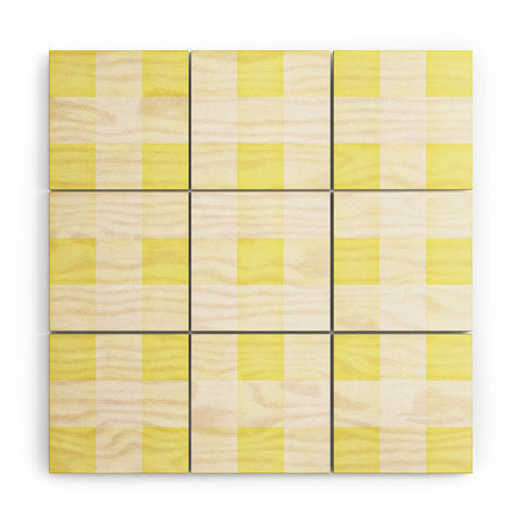 Monika Strigel FARMHOUSE SHABBY GINGHAM SUNNY YELLOW CHECKERED PLAID Wood Wall Mural