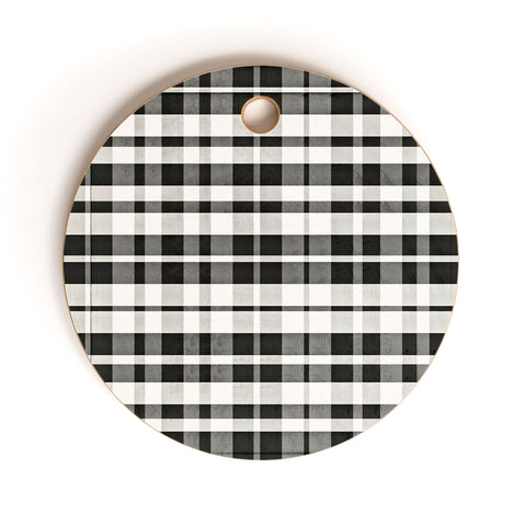 Monika Strigel FARMHOUSE SHABBY NEW GINGHAM BLACK CHECKERED PLAID Cutting Board Round